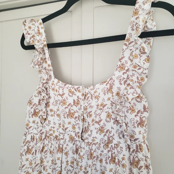 Noralee / Riley and Cru Mustard and White Floral Shirred Maxi Dress size XS - Picture 3 of 13